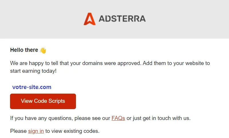 Site web approuvé Adsterra