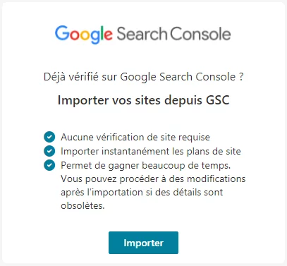 Importer un site depuis Google Search console