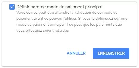 Définir mode de paiement principal
