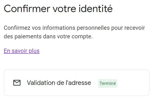 Validation de l'adresse terminée
